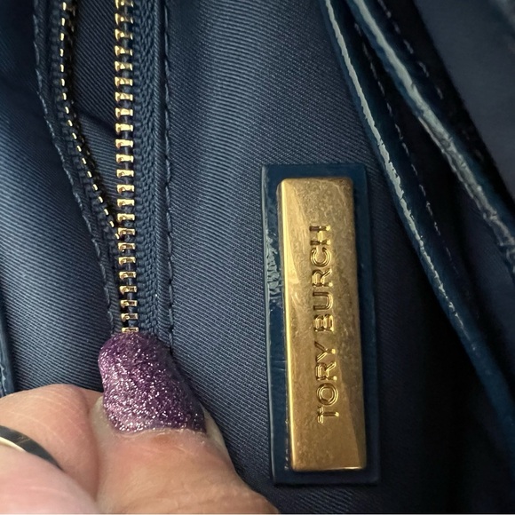 Tory Burch Blue Velvet Floral and Gold Women's Bag - Picture 11 of 11